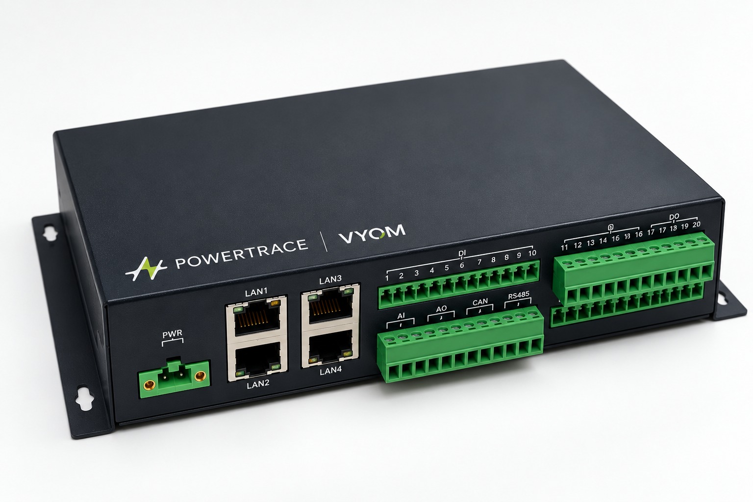 Powertrace VYOM edge controller with Ethernet, power and I/O terminals